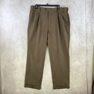 Savane Dress Pants Men 36x30 Brown Pleated Cuffed Hem Polyester Career Casual